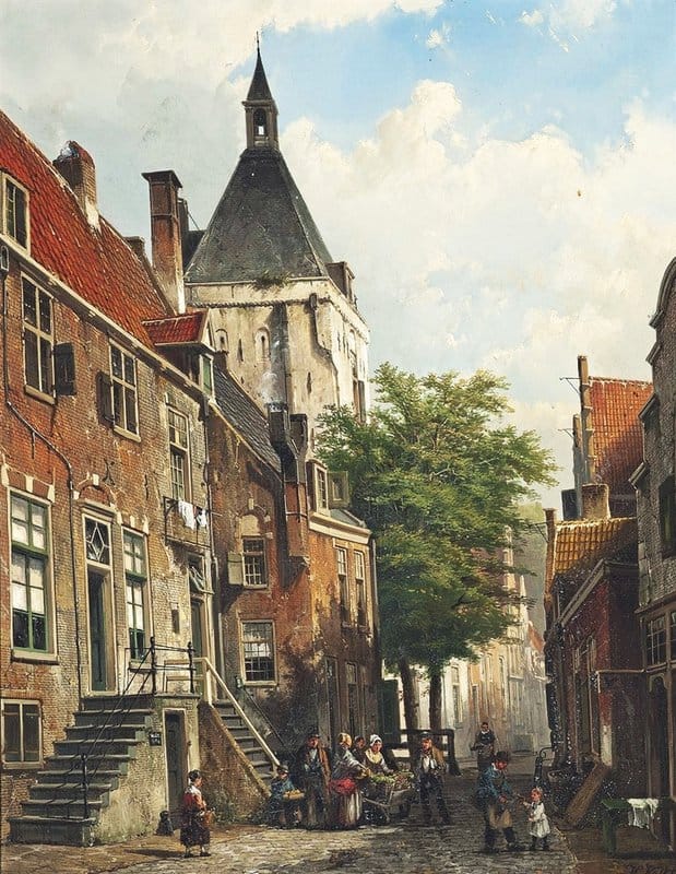 Koekkoek The Elder Hermanus Figures Conversing In A Dutch Street canvas print