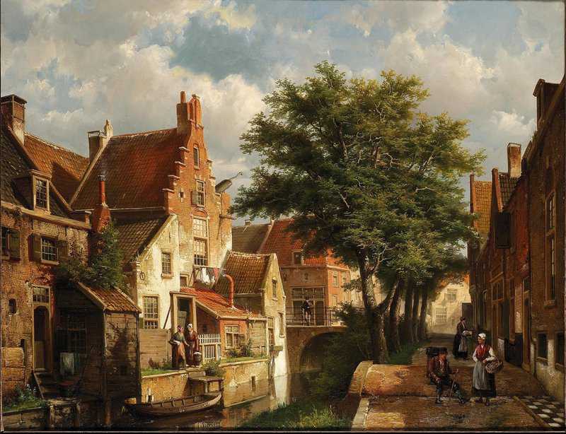 Koekkoek The Elder Hermanus Figures Conversing In A Dutch Town canvas print