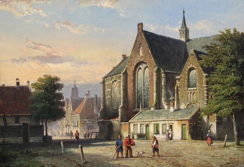 Koekkoek The Elder Hermanus Figures On A Church Square canvas print