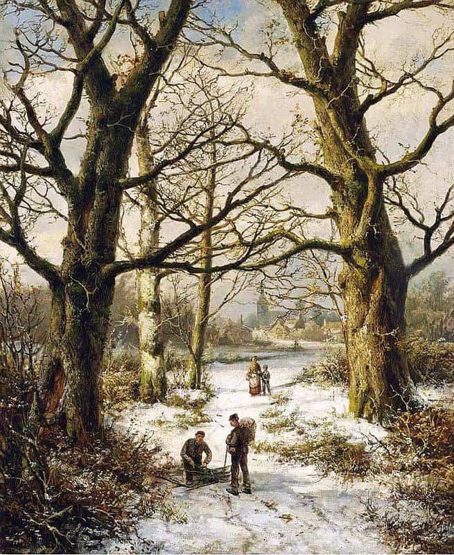 Koekkoek The Elder Hermanus Figures On A Wintry Country Lane A Village In The Distance canvas print