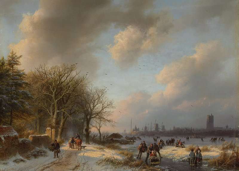 Koekkoek The Elder Hermanus Skaters On A Waterway With A Koek En Zopie Beyond 1854 canvas print