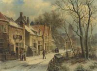 Koekkoek The Elder Hermanus Villagers In A Snow Covered Dutch Town canvas print