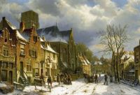 Koekkoek The Elder Hermanus Winter in den Straßen einer holländischen Stadt
