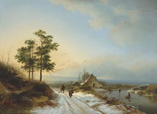 Koekkoek The Elder Hermanus Winter Landscape With A Figure On A Path And Figures On Ice 1835 canvas print