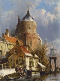 Koekkoek The Elder Hermanus Winter Townscape With Old Fortress Tower canvas print