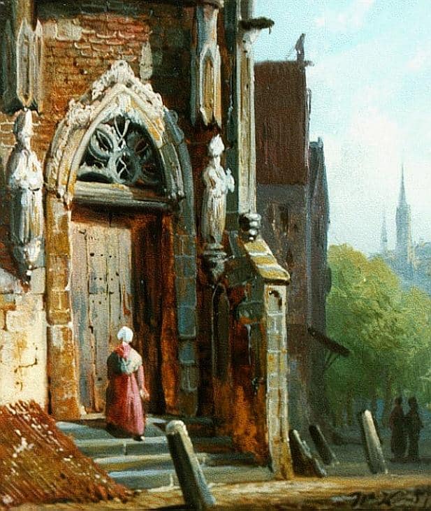Koekkoek The Elder Hermanus Woman On The Stairs Of A Church canvas print