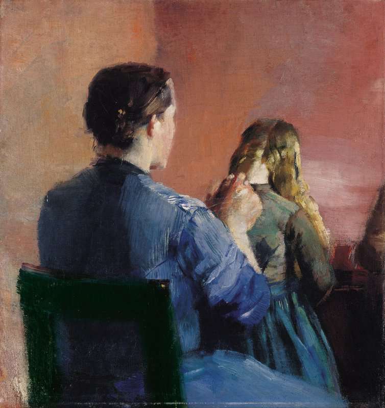 Krohg A Mother Plaiting Her Little Daughter S Hair 1888 canvas print