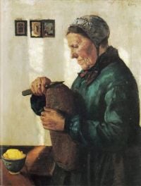 Krohg Frau beim Brotschneiden