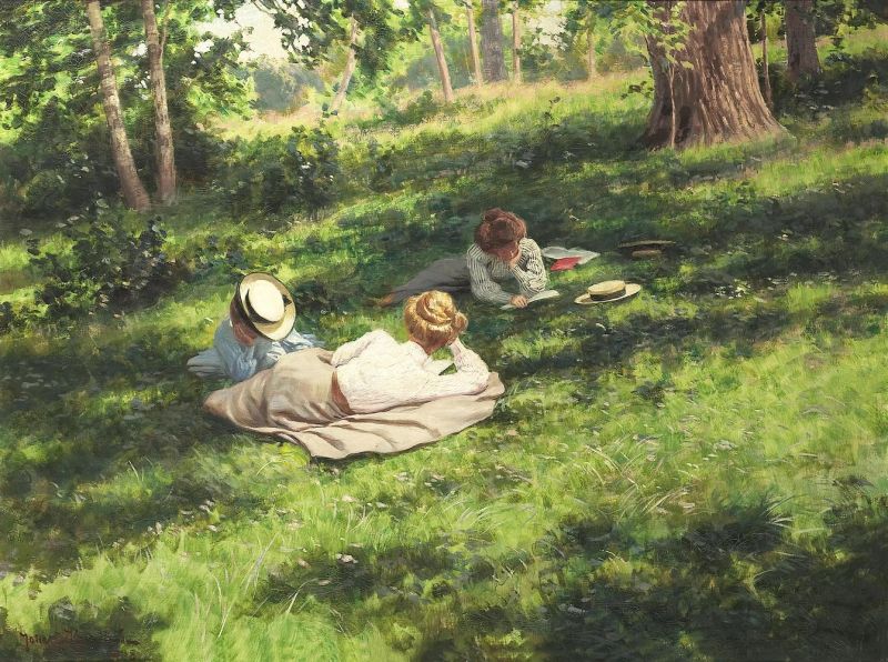 Krouthe N Johan Three Reading Women In Summer Landscape canvas print