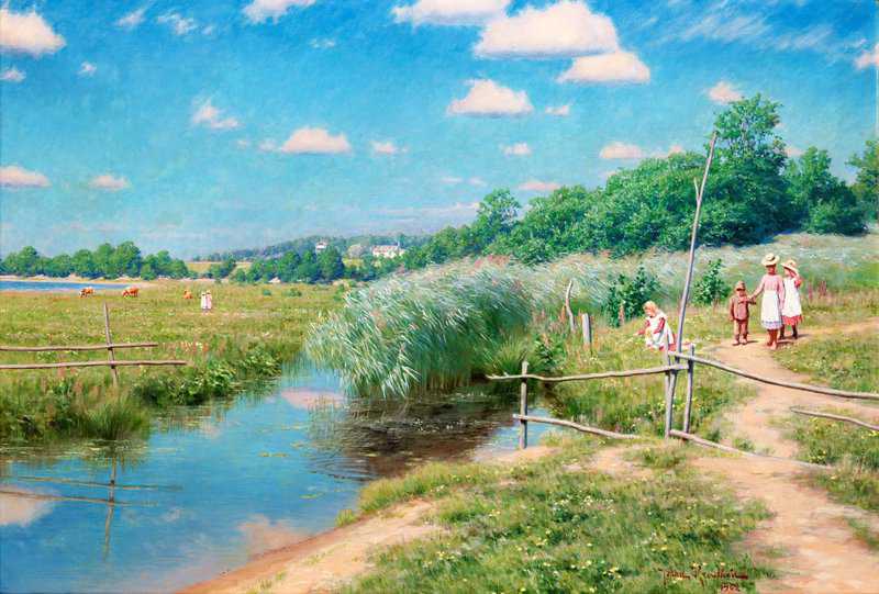Krouthen Johan Summer Landscape With Children canvas print