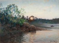 Krouthen Johan Sun Setting By The Lake canvas print