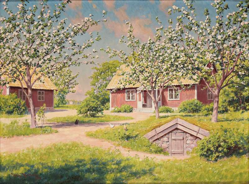 Krouthen Johan Sunny Landscape With Red Cottage canvas print
