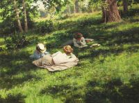 Krouthen Johan ثلاث نساء يقرأن في مشهد صيفي