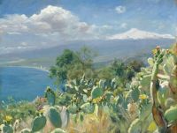Kroyer Peder Severin Flowering Cactus Near Taormina In The Distance A Snow Covered Etna