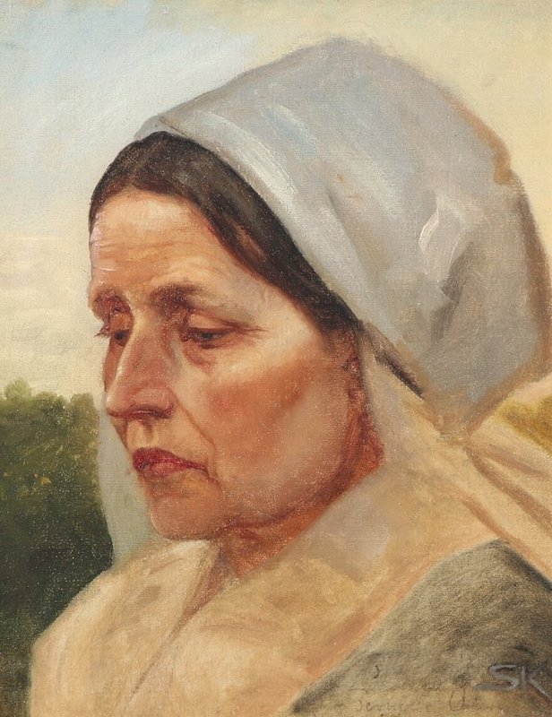 Kroyer Peder Severin Studiehoved En Face Af En Gammel Kone Med Hvidt Hovedtoj. Arildsleje canvas print