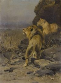 Kuhnert Wilhelm Two Lions At Watch Ca. 1917 canvas print