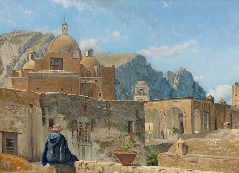 Kyhn Vilhelm A Young Boy Seated On A Wall Overlooking Capri Ca. 1850 52 canvas print