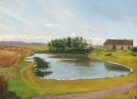 Kyhn Vilhelm Landschaft mit einem Häuschen an einem Teich