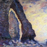 La Porte D Aval en de naald in Etretat door Monet
