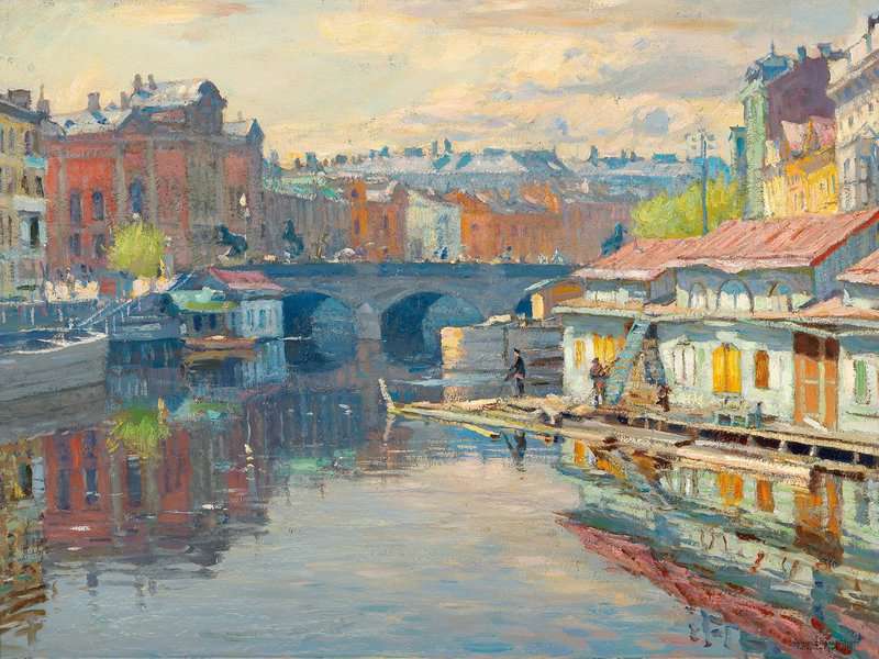Lakhovsky Arnold Borisovich Petrograd. View Of The Anichkov Bridge With The Fontanka River canvas print