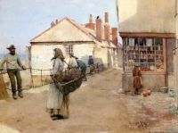 Langley Walter Figures In A Cornish Village canvas print