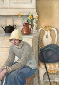 Larsson Carl Girl With Ice Skates Interior From The School Household Falun