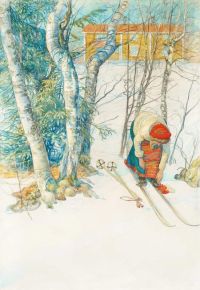 Larsson Carl Skier Girl Fastening Her Ski canvas print