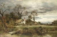 Führer Benjamin Williams Landschaft mit Cottages an einem Ententeich 1901