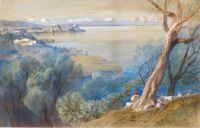 منظر بعيد لير إدوارد للقلعة من قرية أسنسيون كورفو 1857