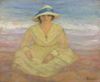 ليباسك هنري فتاة صغيرة تجلس على الشاطئ في كاليفورنيا عام 1922