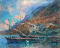 Lebourg Albert Barken Sur Le Lac De Geneve Saint Gingolph Ca. 1900 03 Leinwanddruck