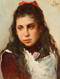 Lega Silvestro Portrait Of A Young Girl With A Red Bow