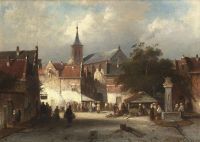 Leickert Charles A Busy Market In A Continental Town