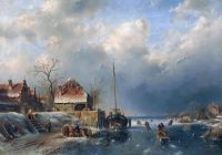 Leickert Charles A Canal Scene In Winter