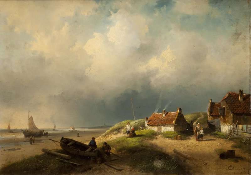Leickert Charles A Dune Landscape With A Fishing Village canvas print
