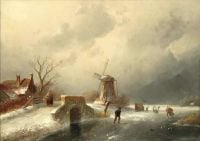 Leickert Charles A Dutch Frozen River Landscape canvas print