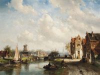 Leickert Charles A Dutch Town On The River Summer 1872 canvas print