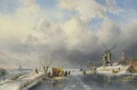 Leickert Charles A Koek En Zopie auf einer zugefrorenen Wasserstraße 1881