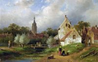 Leickert Charles A View Of A Riverside Village In Summer