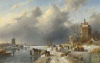 Leickert Charles A Winter Landscape With Figures On The Ice 1895