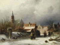 Leickert Charles Figures In A Snowy Lane