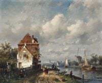 Leickert Charles Figures Strolling By A Dutch Canal 1859