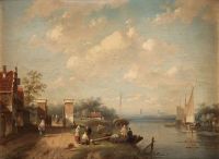 Leickert Charles River Landschaft mit Figuren 1866