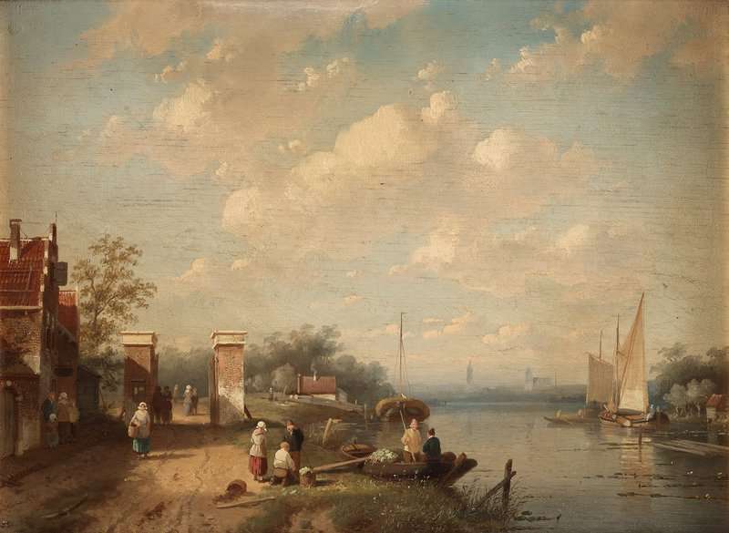 Leickert Charles River Landscape With Figures 1866 canvas print