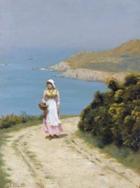 Leighton Edmund Blair Mädchen auf einem Küstenweg 1893