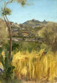 Leighton Frederic A View In Italy With A Cornfield Ca. 1860