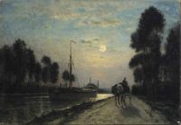 Lepine Stanislas Le Canal De L Ourcq. Chemin De Halage Effet De Lune Ca. 1876 82 canvas print