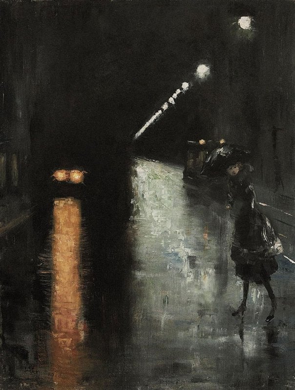 Tableaux sur toile, reproduction de Lesser Ury Street Scene At Night Berlin C. 1920