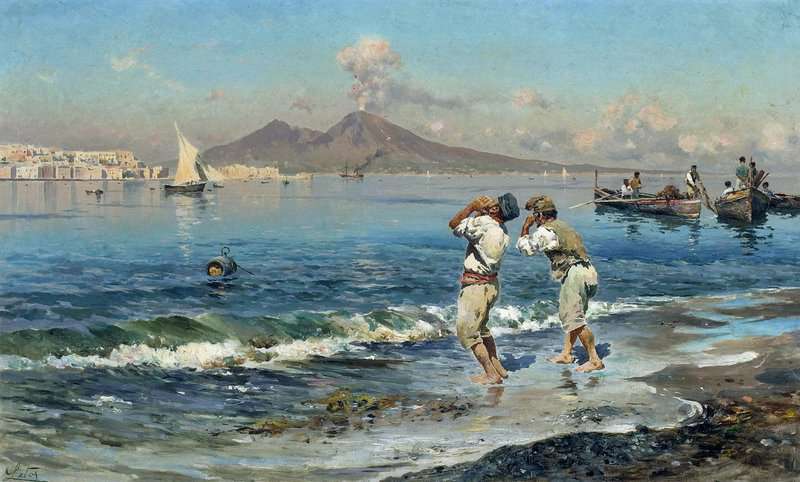 Leto Antonino A View Of The Bay Of Naples With Fishermen In The Foreground canvas print
