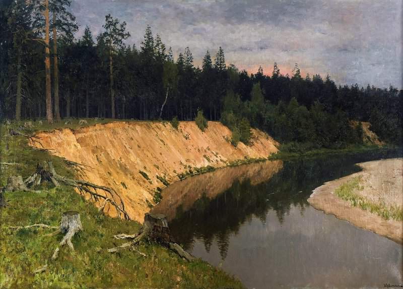 Levitan Isaac Ilyich Wooded Riverbank. Twilight canvas print